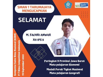M. Fachri Anwar (XII.IPS 5) Peraih Medali Perak Tingkat Nasional Bidang Geografi, Peringkat 9 Tingka