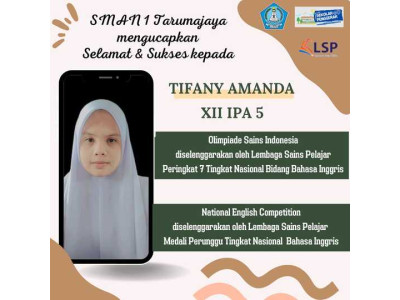 Tifany Amanda (XII.IPA 5) Peringkat 7 Tingkat Nasional Bidang Bahasa Inggris